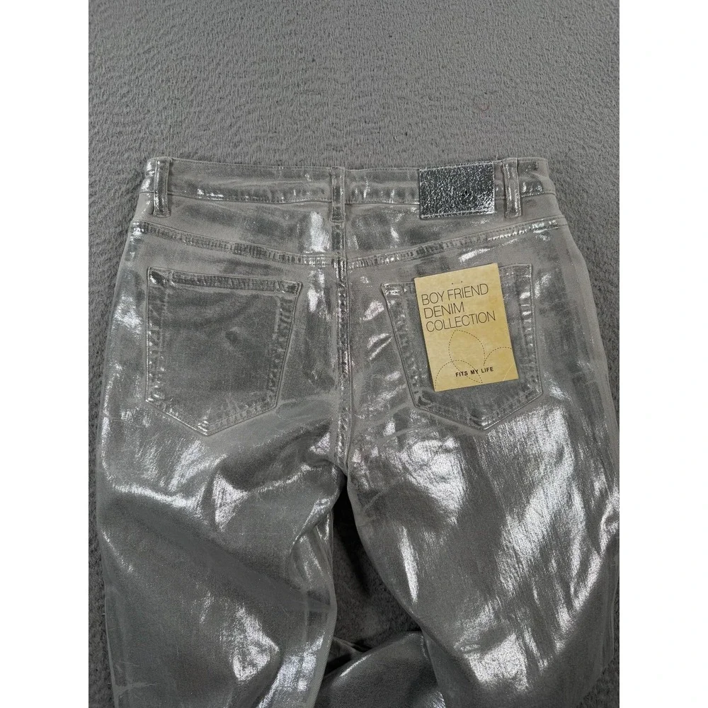 Toxik3 Jeans Womens XL/42 Gray Silver Metallic Coated‎ Boyfriend NWT
